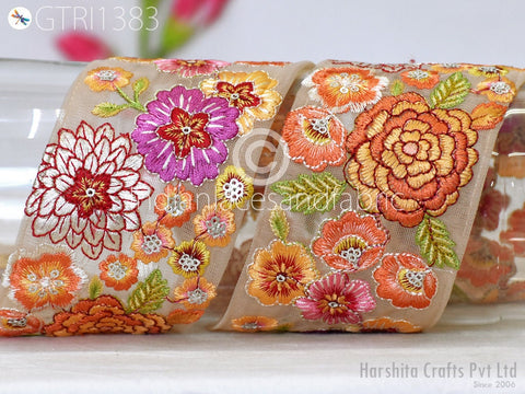 1 Meter Embroidery 7cm Fabric Trim Decorative Indian Embellishments DIY Crafting Sewing Saree Sari Border Embroidered Ribbon Dresses Costume