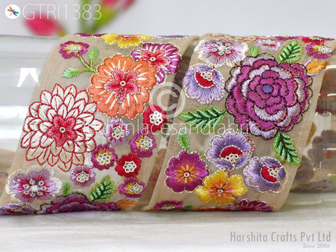 9 Yard Embroidery 7cm Fabric Trim Decorative Indian Embellishments DIY Crafting Sewing Saree Sari Border Embroidered Ribbon Dresses Costume