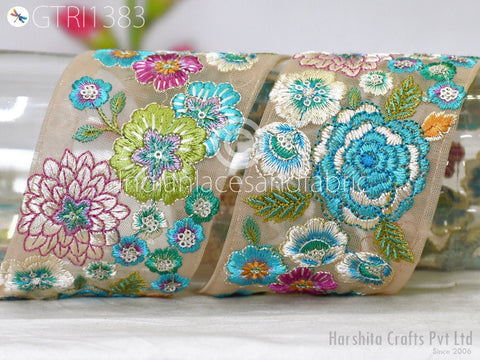 9 Yard Embroidery 7cm Fabric Trim Decorative Indian Embellishments DIY Crafting Sewing Saree Sari Border Embroidered Ribbon Dresses Costume