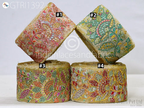 9 Yard Indian Decorative Embroidery Fabric Trim Decor Saree Embellishments DIY Crafting Sewing Curtains Sari Border Embroidered Ribbons