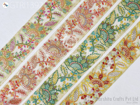 9 Yard Indian Decorative Embroidery Fabric Trim Decor Saree Embellishments DIY Crafting Sewing Curtains Sari Border Embroidered Ribbons