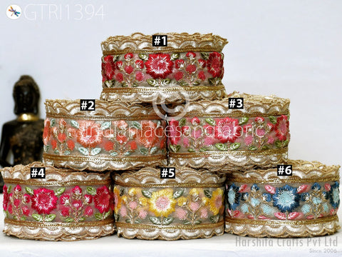 9 Yard Floral 75MM Embroidered Fabric Trim Embroidery Ribbon DIY Crafting Sewing Saree Indian Sari Border Home Decor Beach Bags Table Runner