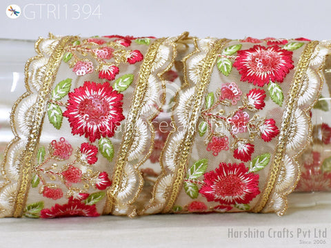 9 Yard Floral 75MM Embroidered Fabric Trim Embroidery Ribbon DIY Crafting Sewing Saree Indian Sari Border Home Decor Beach Bags Table Runner