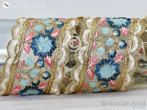 9 Yard Floral 75MM Embroidered Fabric Trim Embroidery Ribbon DIY Crafting Sewing Saree Indian Sari Border Home Decor Beach Bags Table Runner