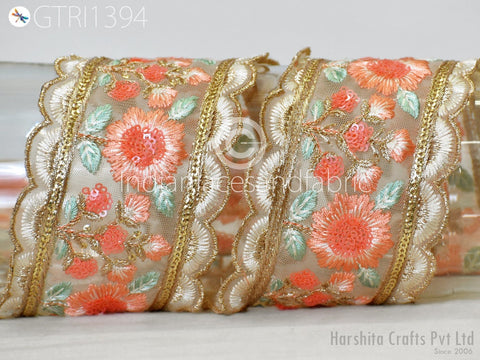 9 Yard Floral 75MM Embroidered Fabric Trim Embroidery Ribbon DIY Crafting Sewing Saree Indian Sari Border Home Decor Beach Bags Table Runner