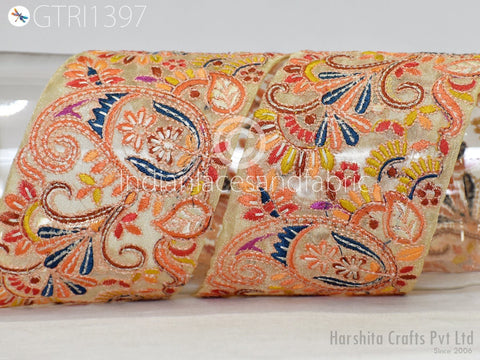 9 Yard Indian 75mm Embroidery Fabric Trim Decorative Saree Embellishments DIY Crafting Sewing Curtains Sari Border Embroidered Ribbons