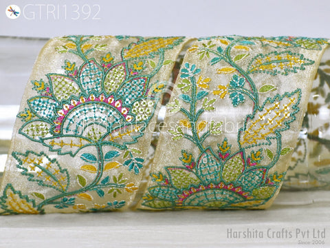 9 Yard Indian Decorative Embroidery Fabric Trim Decor Saree Embellishments DIY Crafting Sewing Curtains Sari Border Embroidered Ribbons