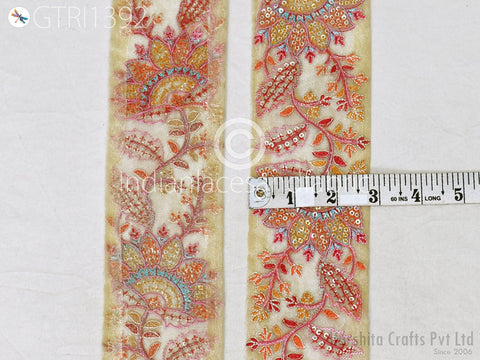 9 Yard Indian Decorative Embroidery Fabric Trim Decor Saree Embellishments DIY Crafting Sewing Curtains Sari Border Embroidered Ribbons