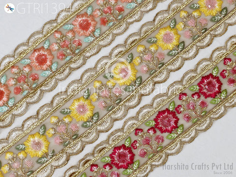 9 Yard Floral 75MM Embroidered Fabric Trim Embroidery Ribbon DIY Crafting Sewing Saree Indian Sari Border Home Decor Beach Bags Table Runner