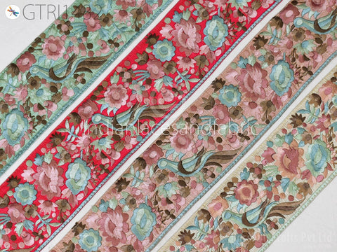 9 Yard Indian 9cm Embroidered Fabric Trim Sari Border Cushions DIY Crafting Wedding Saree Sewing Embroidery Dress Embellish Costume Ribbon