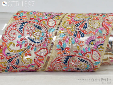 9 Yard Indian 75mm Embroidery Fabric Trim Decorative Saree Embellishments DIY Crafting Sewing Curtains Sari Border Embroidered Ribbons