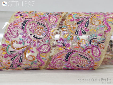 9 Yard Indian 75mm Embroidery Fabric Trim Decorative Saree Embellishments DIY Crafting Sewing Curtains Sari Border Embroidered Ribbons