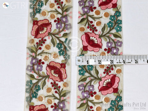 9 Yard Indian 10cm Embroidered Fabric Trim Cushion Covers Embellishment Embroidery Saree Ribbon Sewing Crafting Border Wedding Trim Curtain