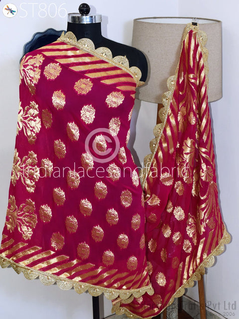 Magenta and Brocade Sequins Dupatta, Ethnic Wrap, Bridesmaid Stoles, Stunning Brocade Stoles, Party Wear Dupatta For Girls, Christmas Gift For Women, Ladies Wedding Dupatta