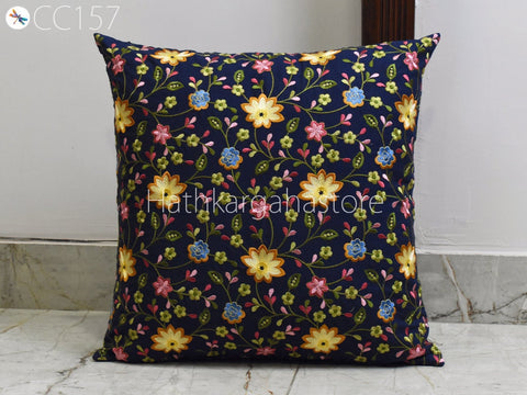 Navy Blue Pillow Cover Cotton Embroidery Cushion Throw Embroidered Decorative Home Decor Pillowcase