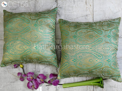 Brocade Silk Square Cushion Cover with Ruffle Frill Throw Pillow Brocade Silk Square Cushion Cover