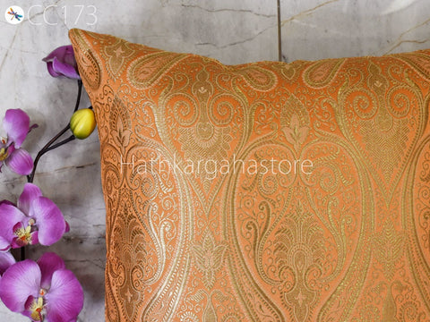 Brocade Silk Square Cushion Cover with Ruffle Frill Throw Pillow Brocade Silk Square Cushion Cover