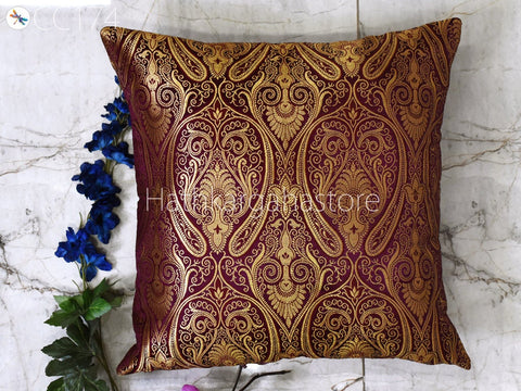 Burgundy Brocade Silk Pillow Cover Handmade Lumbar Pillowcases Sham Decorative Cushion Home Decor House Warming Bridal Shower Wedding Gift