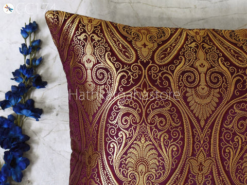 Brocade Silk Cushion Cover Frill Lumbar Pillow Throw Cushion Cover Handmade Embroidery Throw Pillow