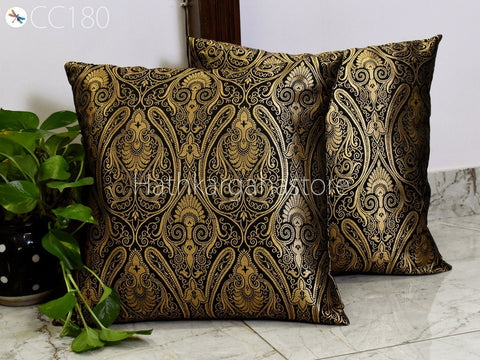 Black Brocade Silk Pillow Cover Handmade Lumbar Pillowcases Sham Decorative Cushion Home Decor House Warming Bridal Shower Wedding Gift