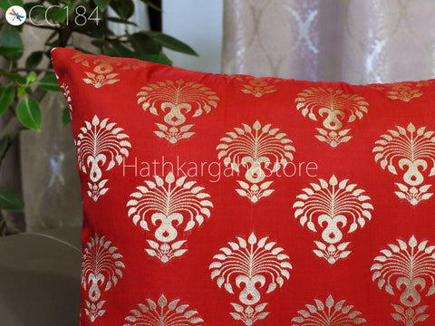 Brocade Silk Square Cushion Cover with Ruffle Frill Throw Pillow Brocade Silk Square Cushion Cover