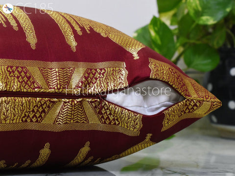Brocade Silk Throw Pillow Lumbar Euro Sham 12X26 Handmade Luxury Home Decor