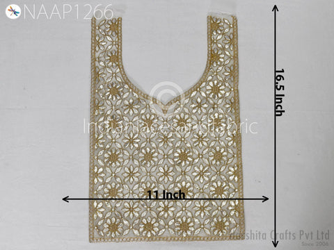 Metallic thread embroidered Neckline Patches, Gota Patti Gold Neck Patches, Handcrafted Applique, Zardozi Applique, Silver Applique, 16.5X 11 Inches Patches