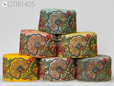 9 Yard Indian 85MM Embroidered Fabric Trim Cushion Covers Embellish Embroidery Saree Ribbon Sewing Crafting Border Wedding Trimmings Curtain