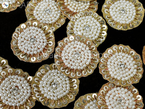 Small Round Design Appliques Beaded Patches, Tiny accessories applique, Tiny applique for bridal dresses, Tiny flower applique, sewing tiny applique