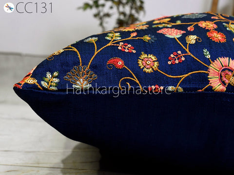 Floral Embroidered Throw Pillow Square Decorative Home Decor Pillow Cover Handmade Embroidery Cushion Cover House Warming Bridal Shower Gift