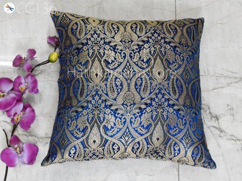 Brocade Silk Square Cushion Cover with Ruffle Frill Throw Pillow Brocade Silk Square Cushion Cover