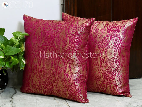Magenta Brocade Silk Pillow Cover Handmade Lumbar Pillowcases Sham Decorative Cushion Home Decor House Warming Bridal Shower Wedding Gift