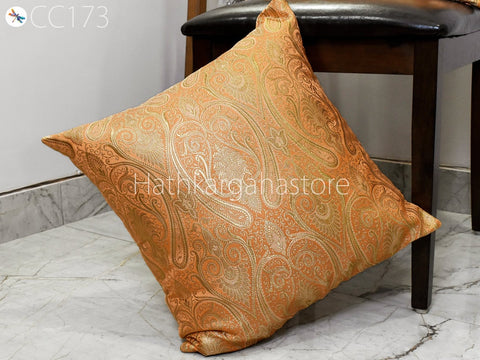 Peach Brocade Silk Pillow Cover Handmade Lumbar Pillowcases Sham Decorative Cushion Home Decor House Warming Bridal Shower Wedding Gift