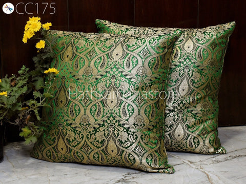Green Brocade Silk Pillow Cover Handmade Lumbar Pillowcases Sham Decorative Cushion Home Decor House Warming Bridal Shower Wedding Gift