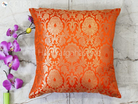 Orange Pillow Cover Handmade Brocade Silk Lumbar Pillowcases Sham Decorative Cushion Home Decor House Warming Bridal Shower Wedding Gift