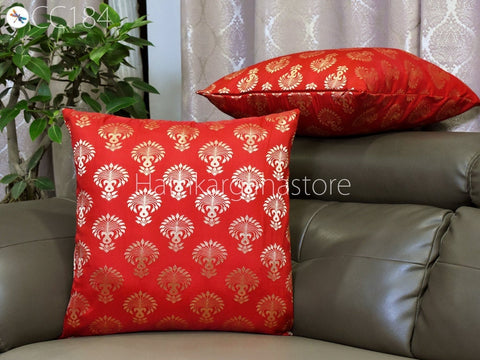 Red Pillow Cover Brocade Silk Handmade Lumbar Pillowcases Sham Decorative Cushion Home Decor House Warming Bridal Shower Wedding Gifts