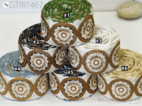 9 Yard Indian 75 MM Embroidered Trim Embellishment Sari Border Embroidery Saree Ribbon Cushions Home Décor Sewing Clothing Costumes Trimming