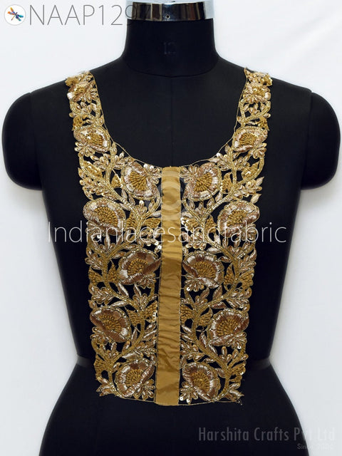 Handcrafted Zardosi Gold Neck Patches Crafting Neckline Indian Decorated Sequins Zari Work Embroidered Decorative Patches