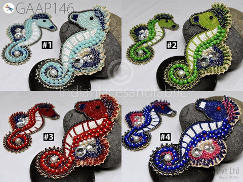 Sea Horse Beaded Patches Appliques Dresses Embroidered Indian Decorative Handmade Sewing DIY Crafting Sewing Accessorie