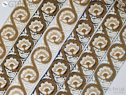 9 Yard Indian 7CM Embroidered Trim Embellishment Sari Border Embroidery Saree Ribbon Cushions Home Décor Sewing Clothing Costumes Trimmings
