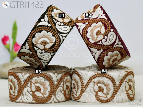 9 Yard Indian 75mm Embroidered Trim Embellishment Sari Border Embroidery Saree Ribbon Cushions Home Décor Sewing Clothing Costumes Trimmings