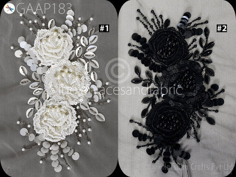 8"/4.5" Beaded Applique Handmade Lace Patch Embroidered Floral Sew on Women Dress, Wedding Gown Bodice DIY Crafting Supply Home Wall Decor
