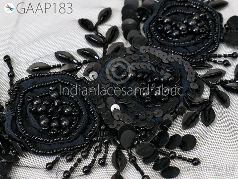 8"/4.5" Beaded Applique Handmade Lace Patch Embroidered Floral Sew on Women Dress, Wedding Gown Bodice DIY Crafting Supply Home Wall Decor