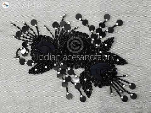 Beaded Floral Applique Patch: Handmade Embroidered Indian Wedding Dress Embellishment