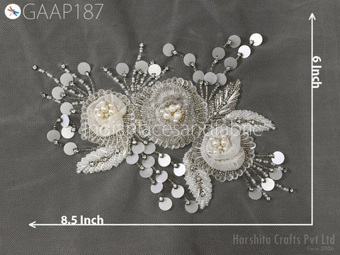 Beaded Floral Applique Patch: Handmade Embroidered Indian Wedding Dress Embellishment