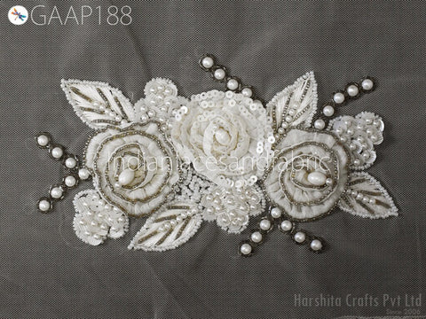 Beaded Floral Applique: Handmade Embroidered Patch, Wedding Costume Decor