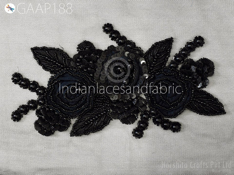 Beaded Floral Applique: Handmade Embroidered Patch, Wedding Costume Decor