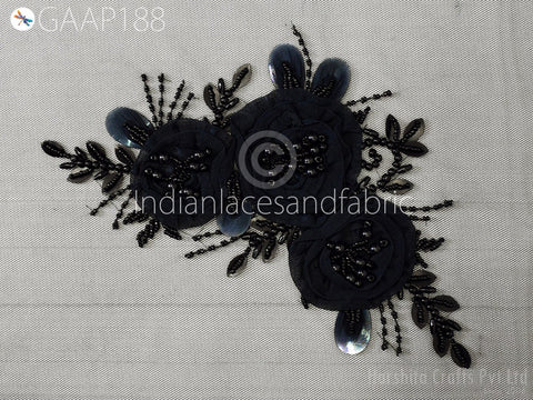 Beaded Floral Applique: Handmade Embroidered Patch, Wedding Costume Decor