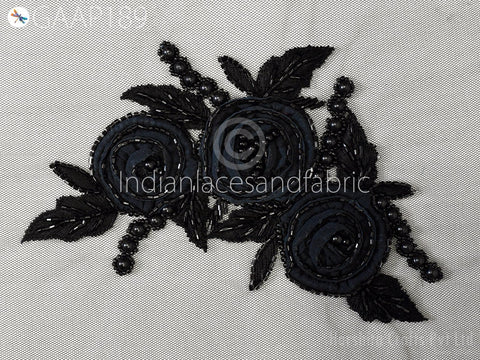 8.5"/6" Beaded Applique Handmade Lace Patch Embroidered Floral Sew on Women Dress, Wedding Gown Bodice DIY Crafting Supply Home Wall Decor