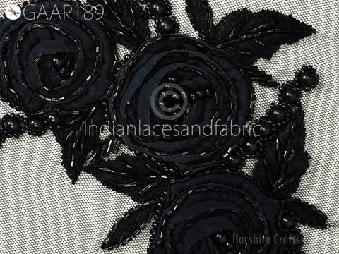 8.5"/6" Beaded Applique Handmade Lace Patch Embroidered Floral Sew on Women Dress, Wedding Gown Bodice DIY Crafting Supply Home Wall Decor